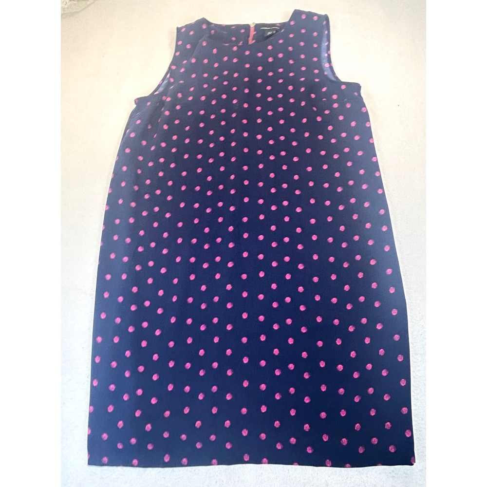 Adrienne Vittadini Shift Dress Women 12 Navy Pink Polka Dot Preppy